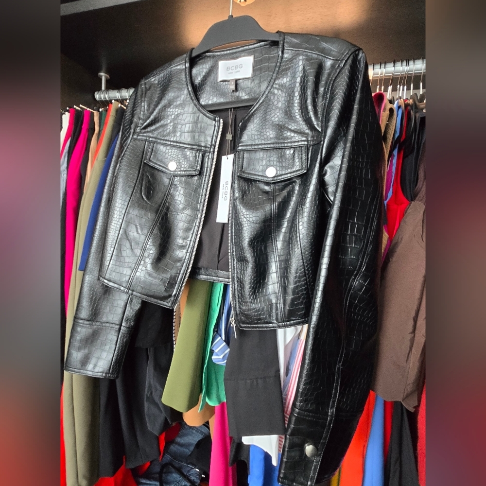 BCBG Black Textured Leather Jacket